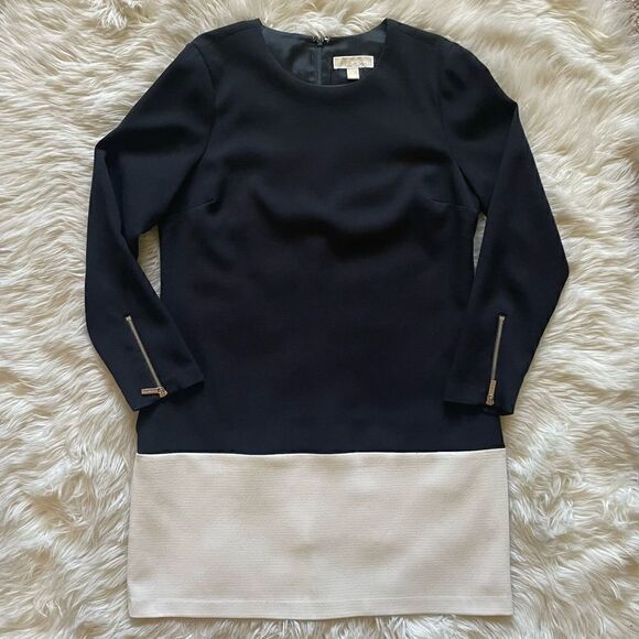 Michael Kors Long Sleeve Colorblock Sheath Dress Black White Size 12 - Picture 1 of 8